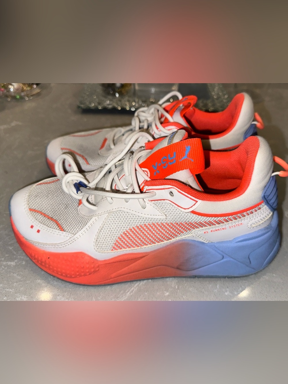 Puma White Sneakers with Orange and Light Blue Accents